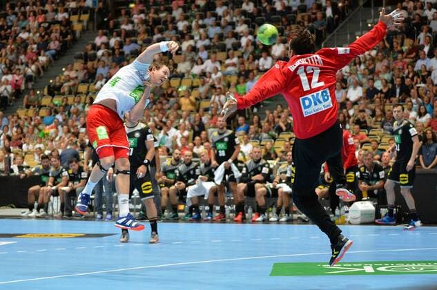 06 06 2018 xemx Handball Test match Germany Norway emspor v li Sander Sagosen Norway 5 and Silvio Heinevetter Germany 12 Muenchen
