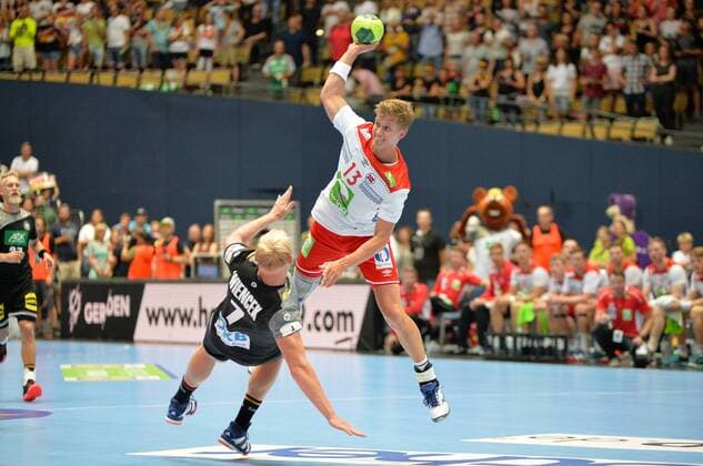 06 06 2018 xemx Handball Test match Germany Norway emspor v li Patrick Wiencek Germany 7 and Hermann Vildalen Norway 13 Muenchen