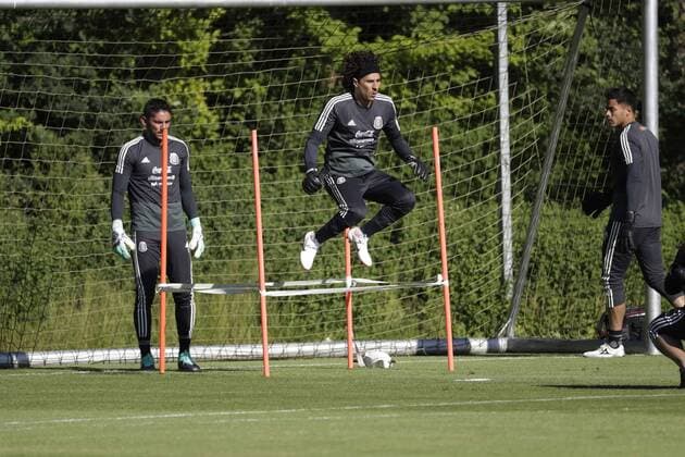 June 6 2018 EUM20180606DEP24 JPG COPENHAGEN Denmark Soccer Soccer Mexican National team Jose de Jesus Corona national goalkeeper Guillermo Ochoa and Alfredo Talavera during the training of the Mexican National Team at the Brondby Stadium sports complex this June 6, 2018 prior to the match to be played against similar from Denmark this Saturday Photo Agency THE UNIVERSAL Luis Cortes MAR Latin News June 6 2018  - ZUMAu78_ 20180606_zaf_u78_556 Copyright: xLuisxCortesx