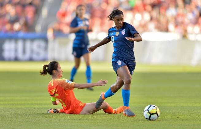 June 7, 2018 - Sandy, Utah, USA - Sandy, Utah - Thursday June 07, 2018: Crystal Dunn, Wu Haiyan during an International Friendly Länderspiel match between the women s national teams of the United States (USA) and China PR (CHN) at Rio Tinto Stadium. Crystal Dunn, Wu Haiyan - ZUMAt139 20180607_zaa_t139_007 Copyright: xJohnxToddx