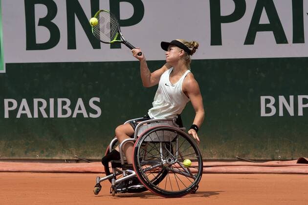 Diede De Groot (Ned) TENNIS : Internationaux de France de Roland Garros 2018 - Finale Femmes Fauteuil - Paris - 09 06 2018 JBAutissier Panoramic 