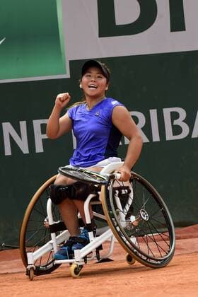 joie de Yui Kamiji (jpn) TENNIS : Internationaux de France de Roland Garros 2018 - Finale Femmes Fauteuil - Paris - 09 06 2018 JBAutissier Panoramic 