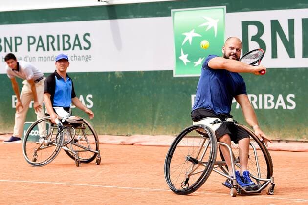 Frederic Cattaneo (Fra) Steffan Olsson (Swe) - Finale Double Homme Wheelchair TENNIS : Internationaux de France de Roland Garros 2018 - Finale Double Hommes Fauteuil - Paris - 09 06 2018 JBAutissier Panoramic 