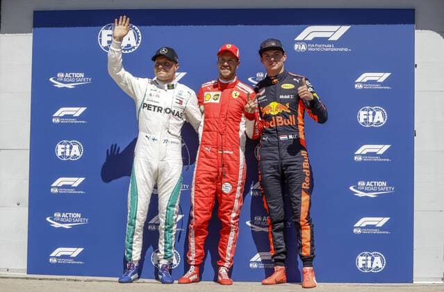 Motorsports: FIA Formula One World Championship WM Weltmeisterschaft 2018, Grand Prix of Canada 33 Max Verstappen (NDL, Red Bull Racing), 77 Valtteri Bottas (FIN, Mercedes AMG Petronas), , 5 Sebastian Vettel (GER, Scuderia Ferrari) Montreal Canada