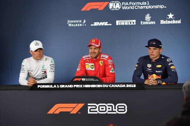 Valtteri Bottas Mercedes Grand Prix Sebastian Vettel Scuderia Ferrari Max Verstappen Red Bull Racing Formula 1 GP Canada Montreal 09 06 2018 Photo mspb Jerry Andre Valtteri Bottas Sebastian Vettel Max Verstappen Formula 1 GP Canada 2018