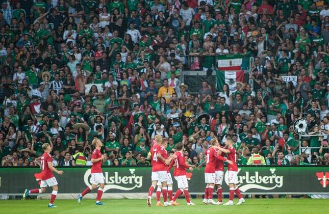 WM 2018, Testspiel, Dänemark - Mexiko Denmark s players celebrate after scoring 2-0 during the International Friendly Länderspiel soccer match between Denmark and Mexico in Brondby, Denmark, 09 June 2018. Denmark vs Mexico !ACHTUNG: NUR REDAKTIONELLE NUTZUNG!  Copyright: xRicardoxRamírezx COP 20180610-636641863669738931