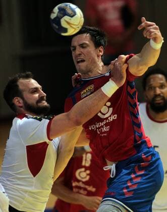 10.06.2018 Nis Serbia-Portugal EHF European qualify play off men s handball Nemanja Zelenovic(R) Serbia, Daymaro Amador Salina(L) Portugal : 