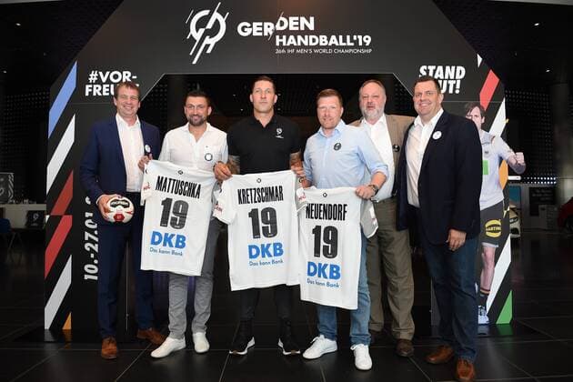 Handball Mens World Cup 2019 in Germany and Denmark Presentation of the Berlin World Cup Ambassador Aleksander Dzembritzki State Secretary for Sport Torsten Mattuschka Stefan Kretschmar Andreas Neuendorf DHB President Andreas Michelmann Matthias Auth Head of OK Berlin 11 06 18 Copyright: xMichaelxHundtx xMatthiasxKochx