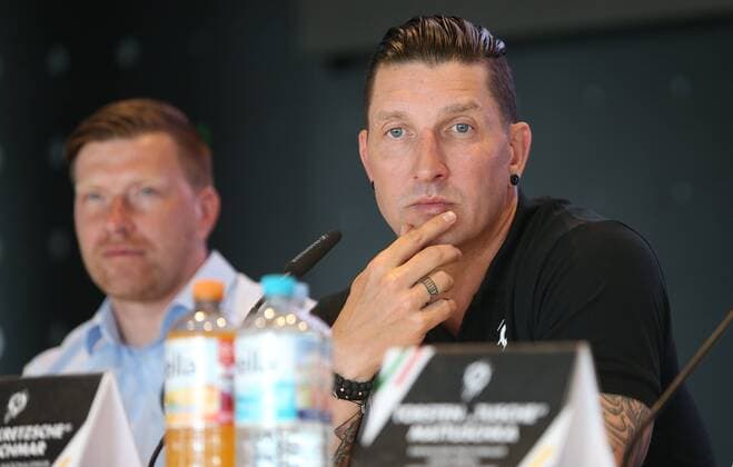Berlin Mercedes Benz Arena 11 06 18 Presentation of the Berlin Handball World Cup Ambassador on the occasion of the Handball World Cup 2019 Bild v l Ex Herthaner midfielder Andreas Neuendorf Ex Handball international Stefan Kretzschmar Presentation of the Berlin Handball World Cup ambassadors