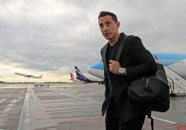MOSCOW REGION, RUSSIA - JUNE 11, 2018: Mexican football player, the national team Nationalteam s captain Andres Guardado at Sheremetyevo International Airport, during the arrival of Mexico s national football team, ahead of FIFA World Cup WM Weltmeisterschaft Fussball Russia 2018. Sergei Bobylev TASS  TS0838C2