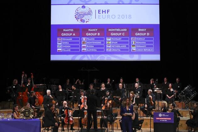 Tableau des groupes et pool HANDBALL : Tirage au Sort Euro 2018 - Maison de la Radio - 12 06 2018 GwendolineLeGoff Panoramic 