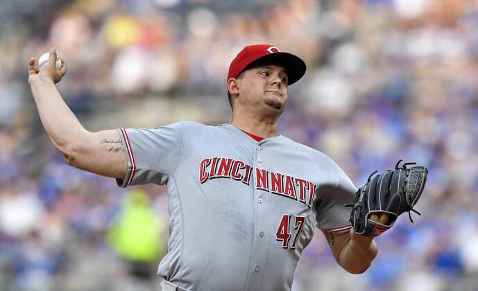 June 12, 2018 - Kansas City, MO, USA - Cincinnati Reds starting pitcher Sal Romano throws in the first inning against the Kansas City Royals on Tuesday, June 12, 2018, at Kauffman Stadium in Kansas City, Mo. Cincinnati at Kansas City - ZUMAm67_ 20180612_zaf_m67_036 Copyright: xJohnxSleezerx