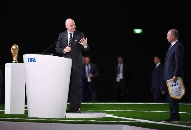 Football Men Season 2017 18 One day before the start of the World Cup in Russia 68 FIFA Congress in the Moscow Expocenter v l FIFA President Gianni Infantino Russia President Vladimir Putin 13 06 2018 Copyright: xMatthiasxKochx