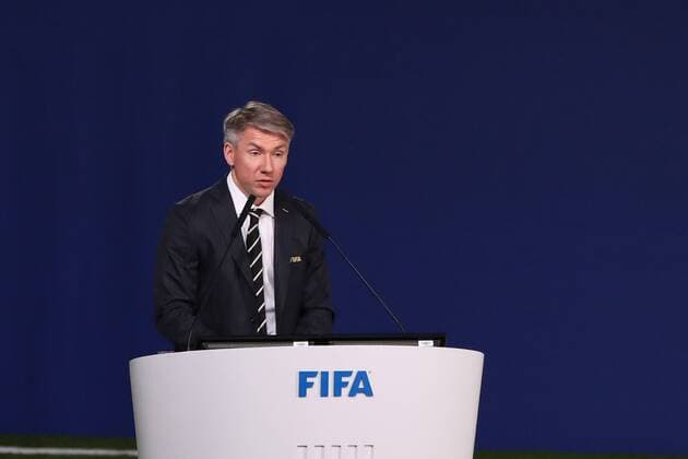 (180613) -- MOSCOW, June 13, 2018 -- Alexey Sorokin, CEO of 2018 FIFA World Cup WM Weltmeisterschaft Fussball Russia Local Organising Committee, delivers a presentation on the preparation of Russia World Cup during the 68th FIFA Congress in Moscow, Russia, on June 13, 2018. The 68th FIFA Congress opened here on Wednesday, one day before the first match of the 2018 World Cup in Russia kicked off. ) (SP)RUSSIA-MOSCOW-68TH FIFA CONGRESS XuxZijian 
