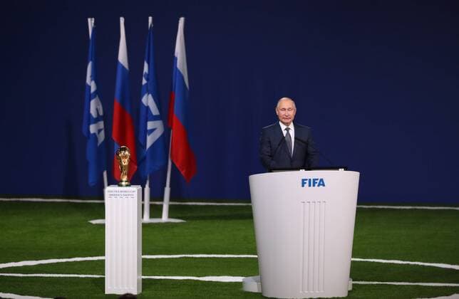 (180613) -- MOSCOW, June 13, 2018 -- Russian President Vladimir Putin delivers a speech at the 68th FIFA Congress in Moscow, Russia, on June 13, 2018. The 68th FIFA Congress opened here on Wednesday, one day before the first match of the 2018 World Cup in Russia kicked off. ) (SP)RUSSIA-MOSCOW-68TH FIFA CONGRESS XuxZijian 