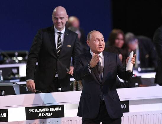 Football International FIFA Congress 2018 in Moscow 13 06 3018 Russian President Vladimir Putin welcomes FIFA delegates