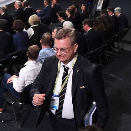 Football Men Season 2017 18 One day before the start of the World Cup in Russia 68 FIFA Congress in the Moscow Expocenter DFB President Reinhard Grindel leaves the hall after the vote on the 2006 World Cup 2006 13 06 2018 Copyright: xMatthiasxKochx