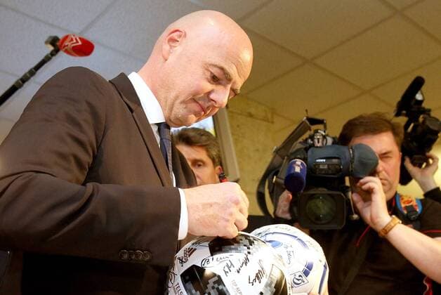 MOSCOW, RUSSIA â€“ JUNE 13, 2018: FIFA President Gianni Infantino signing autographs at the premiere of Svetlana Kharchevina s film Lev Yashin No 1 , a documentary about Soviet football goalkeeper Lev Yashin. Alexander Shcherbak TASS  83802693st