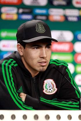 WM 2018, Pressekonferenz Nationalteam Mexiko Mexico midfielder Erick Gutierrez attends a press conference PK Pressekonferenz following a training session of the team at the Dynamo Moscow sports facilities in Moscow, Russia, 14 June 2018. Mexico prepares for the FIFA World Cup WM Weltmeisterschaft Fussball 2018 taking place in Russia from 14 June to 15 July 2018. Mexico press conference !ACHTUNG: NUR REDAKTIONELLE NUTZUNG!  Copyright: xJoséxMéndezx(es-ES)x MOS01 20180614-636645817898262284