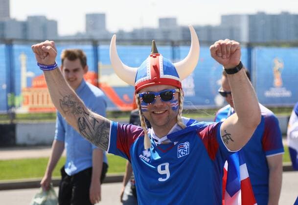 WM 2018, Fans Isländischer Fan freut sich auf das Spiel - 16.06.2018: Argentinien vs. Island, Spartak Stadium Moskau *** Icelandic fan is looking forward to the game 16 06 2018 Argentina vs Iceland Spartak Stadium Moscow