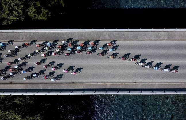 BELLINZONA, SWITZERLAND - JUNE 16 : Illustration picture of the peloton with PORTE Richie (AUS) of BMC Racing Team during stage 8 of the Tour de Suisse cycling race, a stage of 123 kms between Bellinzona and Bellinzona on June 16, 2018 in Bellinzona, Switzerland, 16 06 2018 CYCLISME : Tour de Suisse - Etape 8 - Bellinzona et Bellinzona - 16 06 2018 PhotoNews Panoramic 
