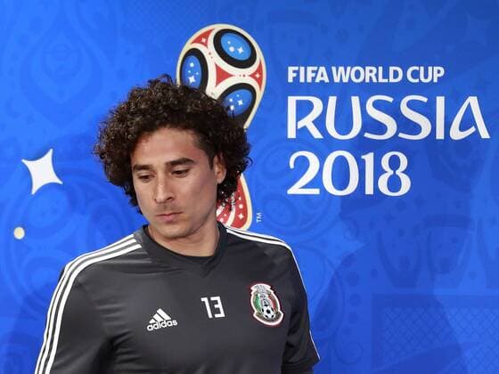 Bilder des Tages - SPORT Mexico s nationa soccer team goalkeeper Guillermo Ochoa delivers a press conference PK Pressekonferenz at the Luzhniki stadium in Moscow, Russia, 16 June 2018. Mexico will face Germany tormorrow during the FIFA World Cup WM Weltmeisterschaft Fussball Russia 2018. Mexico s national soccer team press conference in Moscow !ACHTUNG: NUR REDAKTIONELLE NUTZUNG!  Copyright: xJosexMendezx MOS11 20180616-636647804287357251