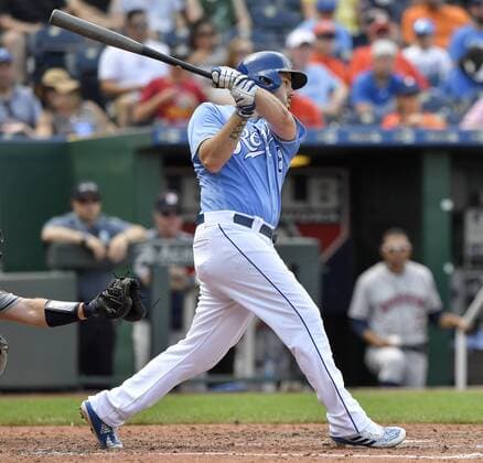 June 16, 2018 - Kansas City, MO, USA - The Kansas City Royals Mike Moustakas follows through on a single in the fifth inning against the Houston Astros at Kauffman Stadium in Kansas City, Mo., on Saturday, June 16, 2018. The Astros won, 10-2. Houston at Kansas City - ZUMAm67_ 20180616_zaf_m67_015 Copyright: xJohnxSleezerx