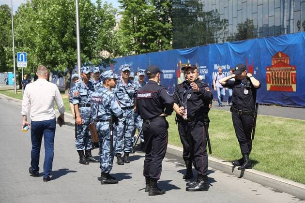 Police and military guard the stadiums at the Football World Cup 17 06 2018 Germany vs Mexico Luzhniki Stadium Moscow
