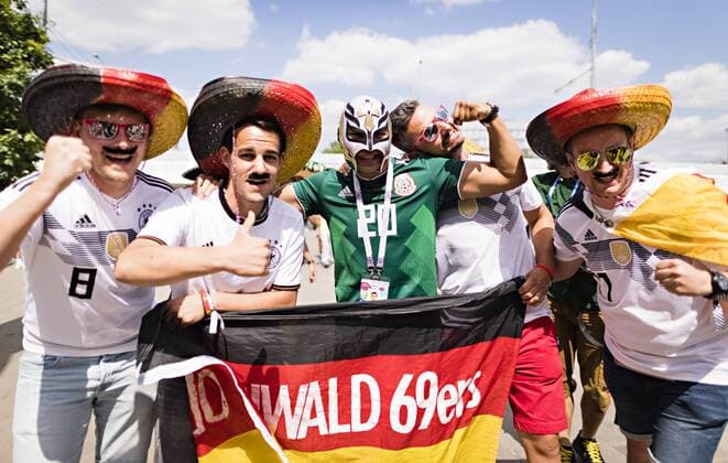 Moscow 17 06 2018 German and Mexican fans country and people