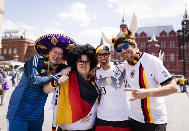 Moscow 17 06 2018 German fans in front of the State Historical Museum Moscow country and people