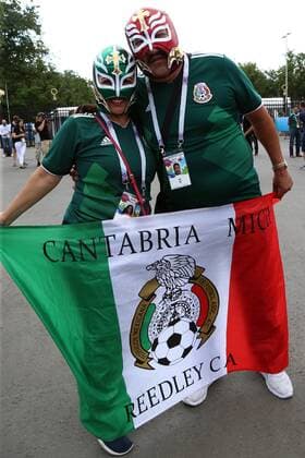 17th June 2018, Luzhniki Stadium, Moscow, Russia; FIFA World Cup WM Weltmeisterschaft Fussball Football, Group F, Germany versus Mexico; Fans from Mexico with masks and team flag  ActionPlus12037648 PierrexTeyssot