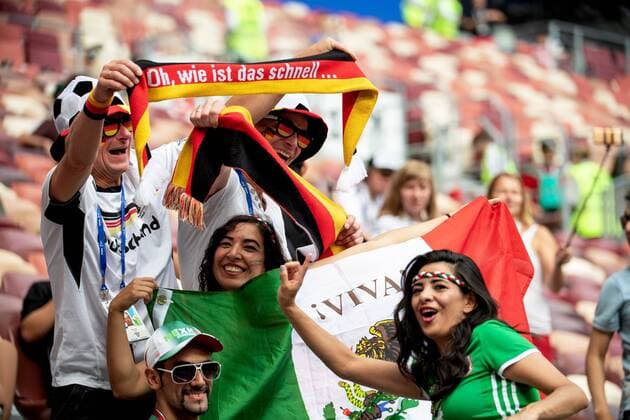 180617 Fans of Germany and of Mexico before the FIFA World Cup group stage match between Germany and Mexico on June 17, 2018 in Moscow Photo Petter Arvidson BILDBYRAN Code PA 92069  Copyright: PETTERxARVIDSON BB180617PA021