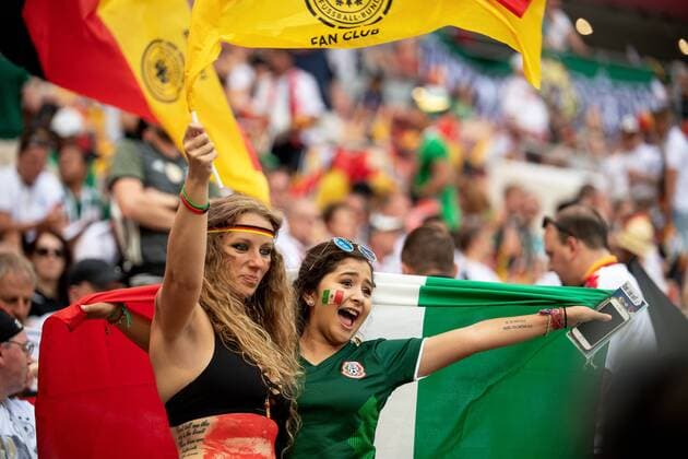 180617 Fans of Germany and of Mexico before the FIFA World Cup group stage match between Germany and Mexico on June 17, 2018 in Moscow Photo Petter Arvidson BILDBYRAN Code PA 92069  Copyright: PETTERxARVIDSON BB180617PA025