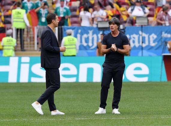 FIFA World Cup 2018 Preliminary Round Group F 17 06 2018 Germany Mexico Coach Joachim Loew re Germany and Team Manager Oliver Bierhoff left Germany before the match on the lawn of the Luschniki Stadium