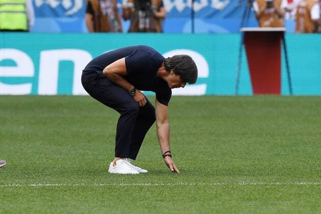 FIFA World Cup 2018 Preliminary Round Group F 17 06 2018 Germany Mexico Coach Joachim Loew Germany checks the condition of the turf at the Luschniki Stadium