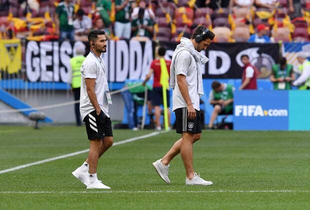 FIFA World Cup 2018 Preliminary Round Group F 17 06 2018 Germany Mexico Ilkay Guendogan li and Mats Hummels re both Germany are coming to the field of the Luschniki Stadium before the match