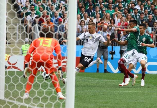 Chance for Joshua Kimmich Germany Germany against goalkeeper Guillermo Ochoa Mexico Mexico 17 06 2018 Germany vs Mexico Luschniki Stadium Moscow