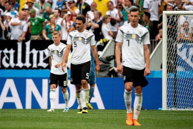 180617 Mats Hummels and Julian Draxler of Germany looks dejected after 0 1 during the FIFA World Cup group stage match between Germany and Mexico on June 17, 2018 in Moscow Photo Petter Arvidson BILDBYRAN Code PA 92069  Copyright: PETTERxARVIDSON BB180617PA054