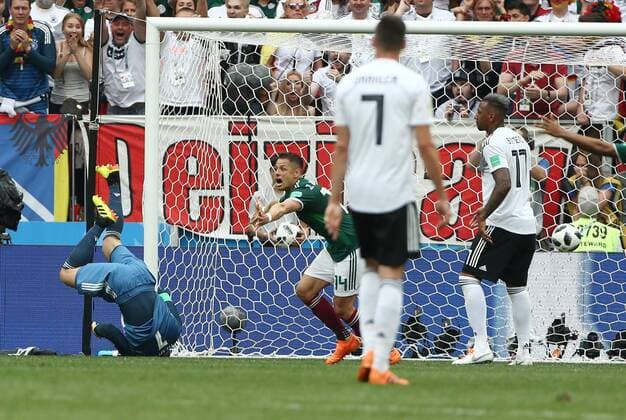 Goalkeeper Manuel Neuer receives the 1 0 from Hirving Lozano Sport Football Soccer FIFA World Cup Russia Russia 2018 Season 2017 2018 17 06 2018 BRG Germany GER vs Mexico MEX
