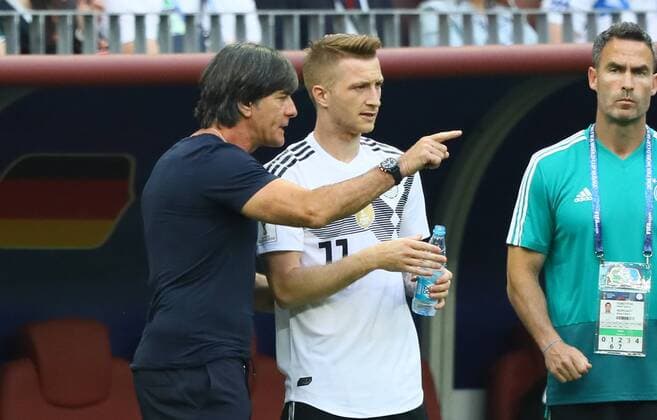 National coach Joachim Loew Germany Germany gives Marco Reus Germany Germany final substitution 17 06 2018 Germany vs Mexico Luschniki Stadium Moscow