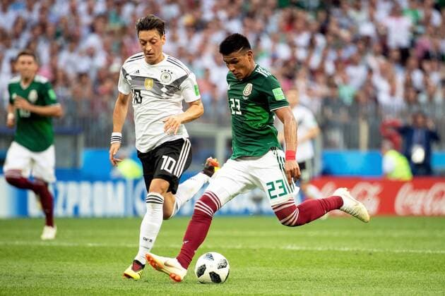 180617 Mesut Özil of Germany and Jesus Gallardo of Mexico during the FIFA World Cup group stage match between Germany and Mexico on June 17, 2018 in Moscow Photo Petter Arvidson BILDBYRAN Code PA 92069  Copyright: PETTERxARVIDSON BB180617PA071