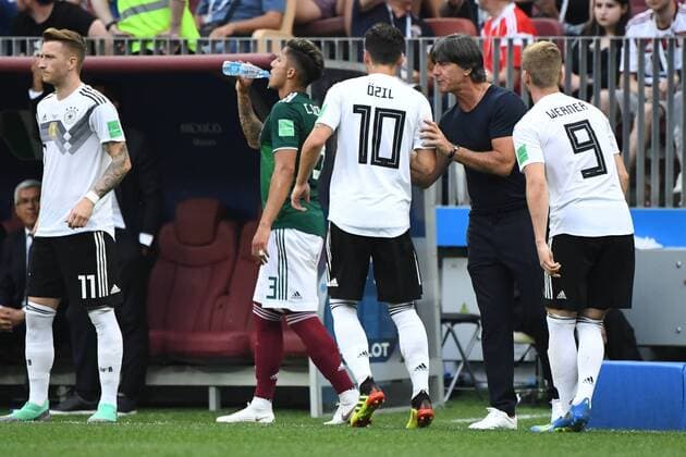 Soccer Men Season 2017 18 World Championships in Russia Group F 1 Gameday Luschniki Stadium Moscow Germany Mexico Marco Reus Nr 11 Germany Mesut Ösil Nr 10 Germany National Coach Joachim Löw Germany Timo Werner Nr 9 Germany 17 06 2018 Copyright: xMatthiasxKochx