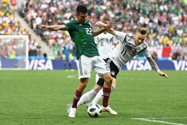 Soccer Men Season 2017 18 World Championships in Russia Group F 1 Gameday Luschniki Stadium Moscow Germany Mexico Hirving Lozano No 22 Mexico Marco Reus No 11 Germany 17 06 2018 Copyright: xMatthiasxKochx
