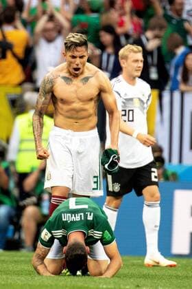 180617 Carlos Salcedo of Mexico celebrates after the FIFA World Cup group stage match between Germany and Mexico on June 17, 2018 in Moscow Photo Petter Arvidson BILDBYRAN Code PA 92069  Copyright: PETTERxARVIDSON BB180617PA078