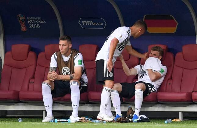 FIFA World Cup 2018 Preliminary Round Group F Germany Mexico 17 06 2018 Niklas Suele Joshua Kimmich and Timo Werner v l all Germany are disappointed after the final whistle