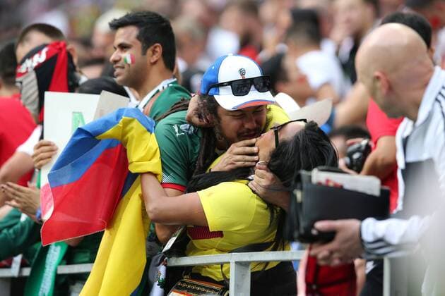 17.06.2018. Moscow, Russian: German and Mexican fans in the stands at FIFA World Cup WM Weltmeisterschaft Fussball Russia 2018, Group F, football match between GERMANY v MEXICO in Luzhniki Stadium in Moscow.  Copyright: xMarcoxIacobuccix xIPAx xMarcoxIacobuccix