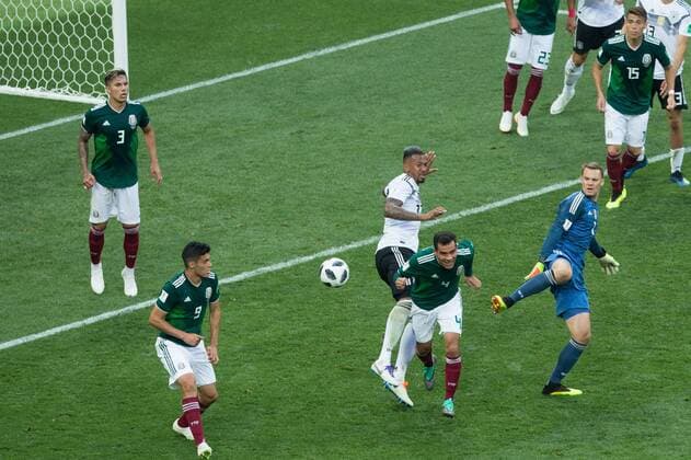 June 17, 2018 - Moscow, Russia - Carlos Salcedo, Raul Jimenez, and Rafael Marquez of Mexico against Jerome Boateng and Manuel Neuer of Germany during the Russia 2018 World Cup Group F football match between Germany and Mexico at the Luzhniki Stadium in Moscow on June 17, 2018. Germany v Mexico: Group F - 2018 FIFA World Cup WM Weltmeisterschaft Fussball Russia  - ZUMAn230 20180617_zaa_n230_744 Copyright: xFotoxOlimpikx