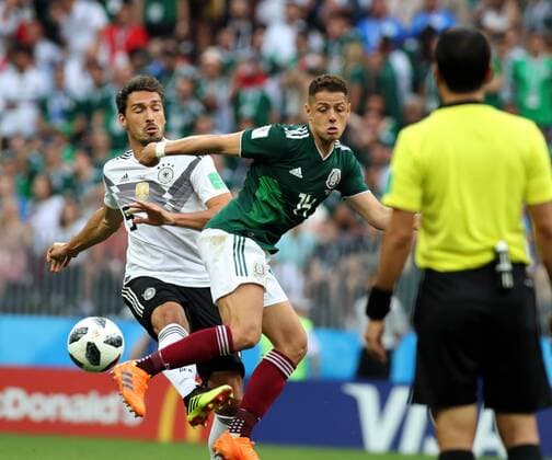 RUSSIAN FEDERATION. Moscow 17 june 2018. Stadium LUZHNIKI. 2018 FIFA World Cup WM Weltmeisterschaft Fussball Russiaª. Germany vs Mexico. 5.Mats HUMMELS (Germany) vs 14.Javier HERNANDEZ (MEX). 