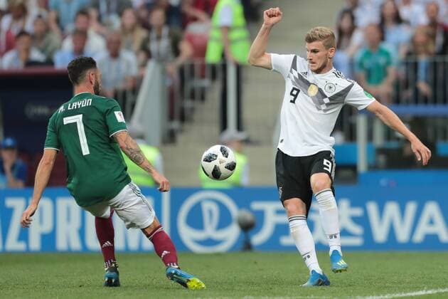 June 17, 2018 - Moscow, Russia - midfielder Miguel Layun of Mexico national team Nationalteam and forward Timo Werner of Germany National team during a Group F 2018 FIFA World Cup WM Weltmeisterschaft Fussball soccer match between Germany and Mexico on June 16, 2018, at the Kazan Arena in Kazan, Russia. Germany v Mexico: Group F - 2018 FIFA World Cup Russia  - ZUMAn230 20180617_zaa_n230_873 Copyright: xAnatolijxMedvedx