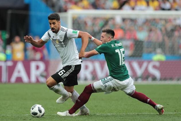 June 17, 2018 - Moscow, Russia - midfielder Sami Khedira of Germany national team Nationalteam and defender Hector Herrera of Mexico National team during the group F match between Germany and Mexico at the 2018 soccer World Cup at Luzhniki stadium in Moscow, Russia, Sunday, June 17, 2018. Germany v Mexico: Group F - 2018 FIFA World Cup WM Weltmeisterschaft Fussball Russia  - ZUMAn230 20180617_zaa_n230_881 Copyright: xAnatolijxMedvedx